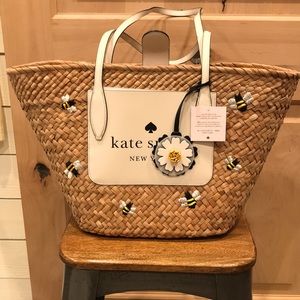 Kate Spade Bumble Bee Straw Bucket Shoulder Handbag